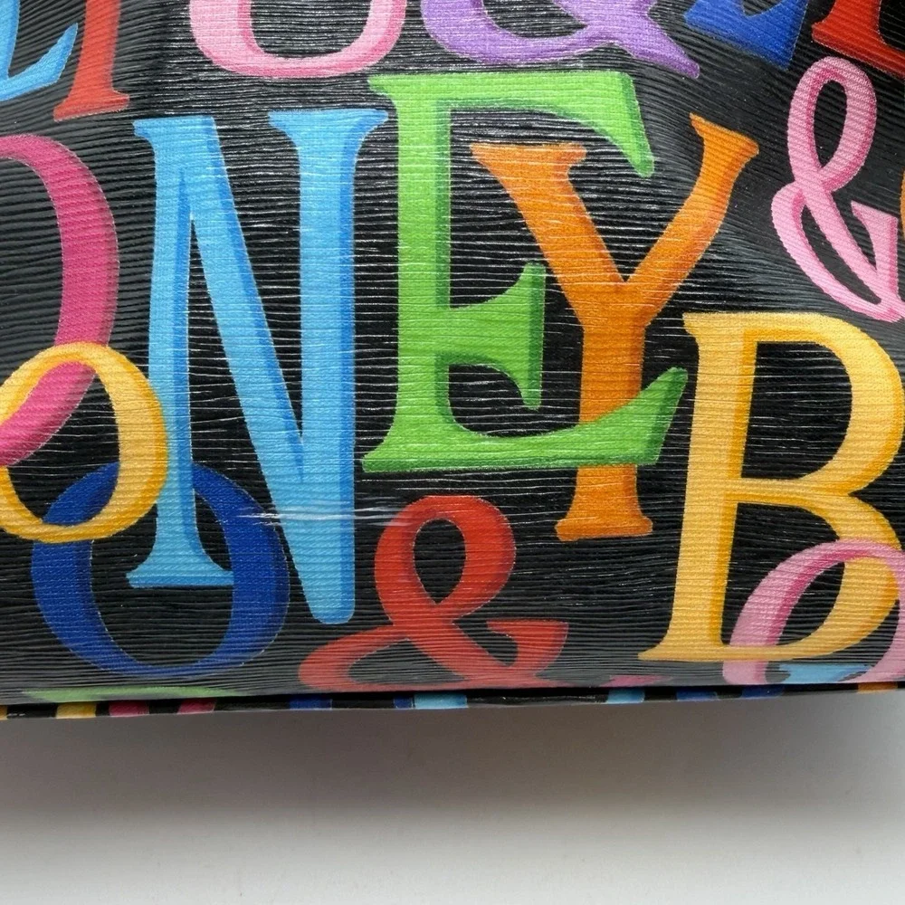 Dooney & Bourke Retro Grafica Satchel Purse Bag Rainbow Zipper Black Dust Bag